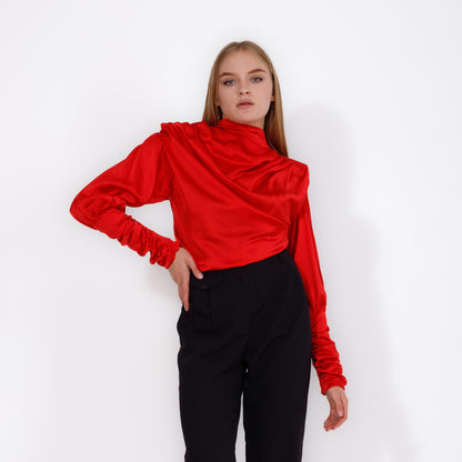 High Neck Satin Blouse