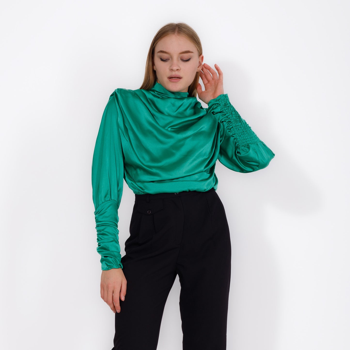 High Neck Satin Blouse