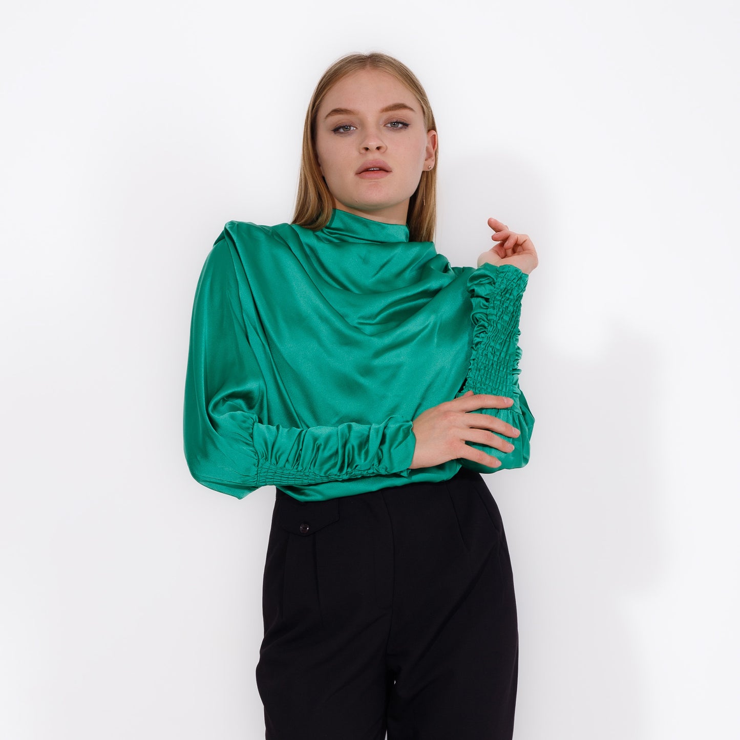 High Neck Satin Blouse