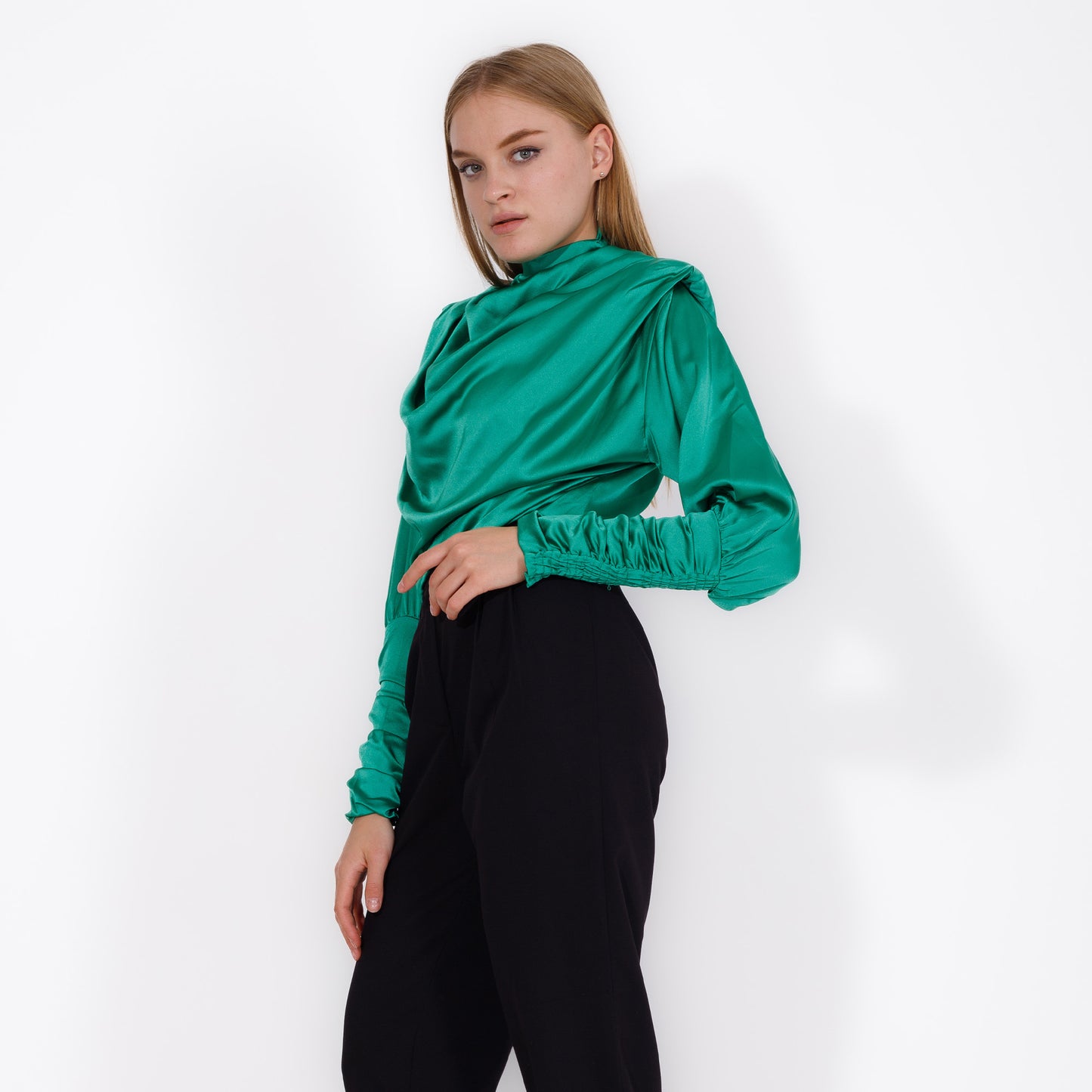 High Neck Satin Blouse