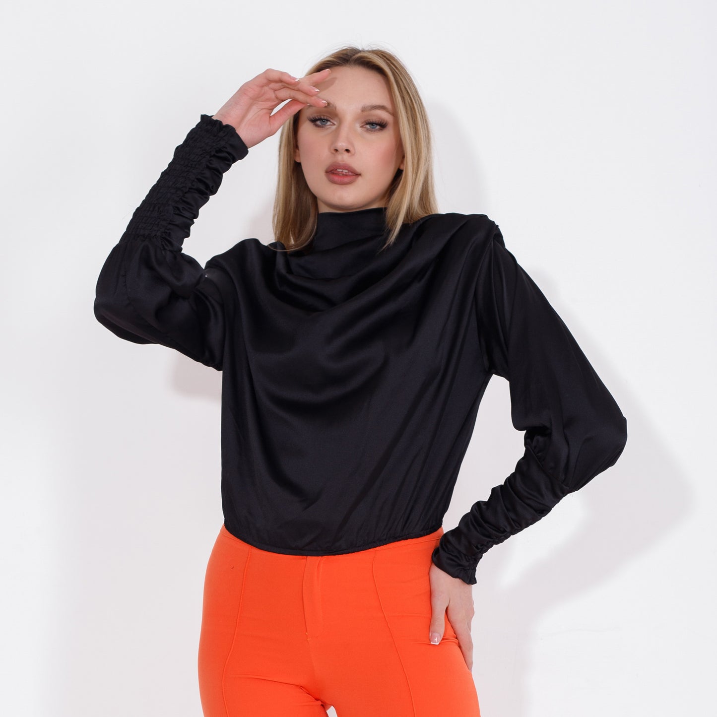 High Neck Satin Blouse