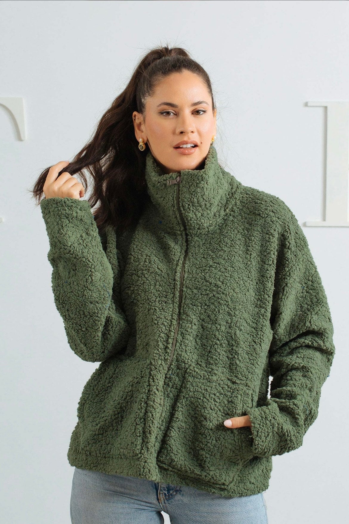 Teddy Fur Jacket - Olive