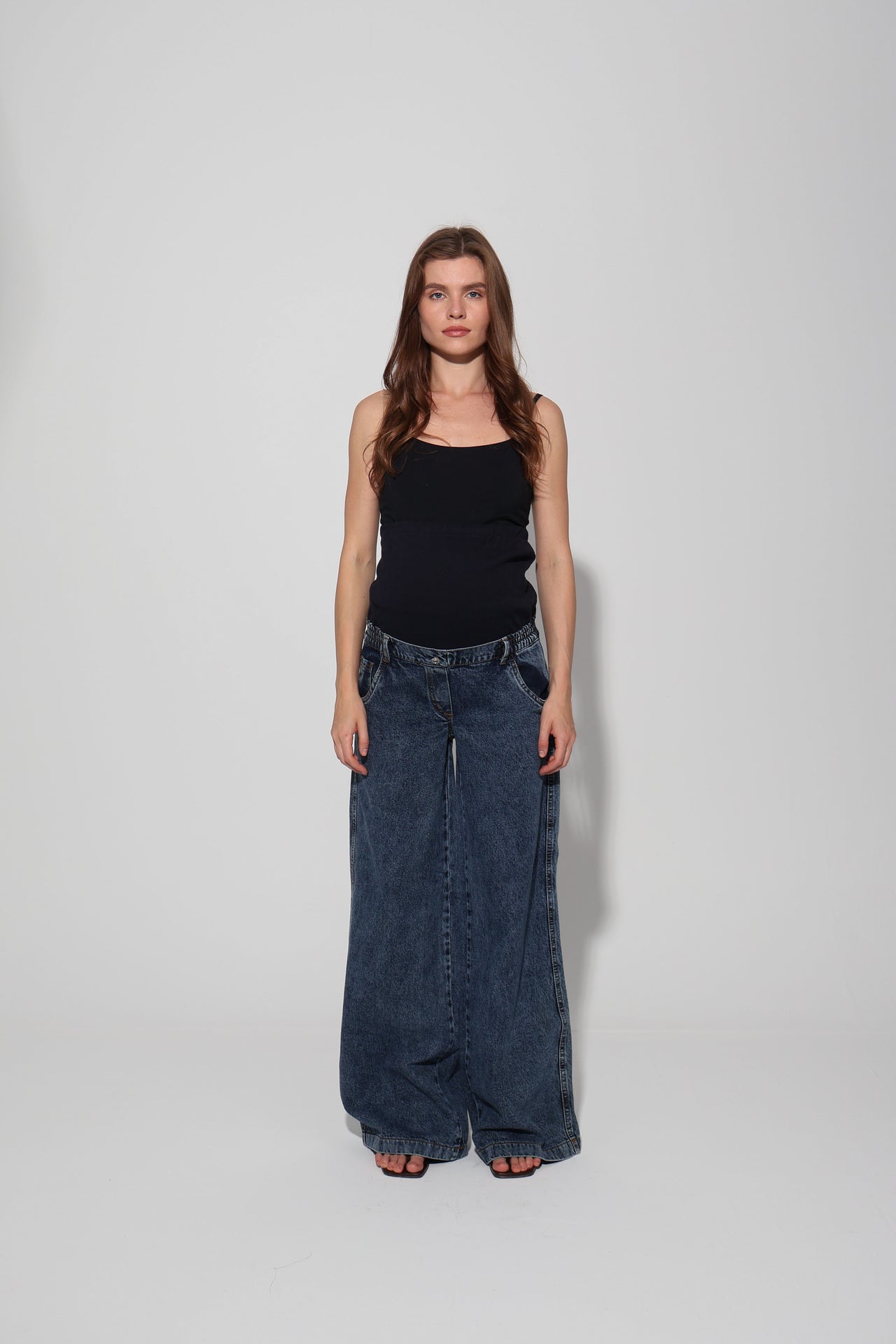 Cotton Vintage-Washed Wide-Leg Maternity Jeans