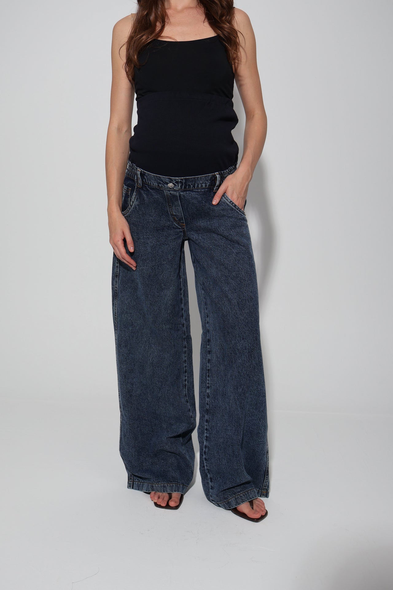 Cotton Vintage-Washed Wide-Leg Maternity Jeans