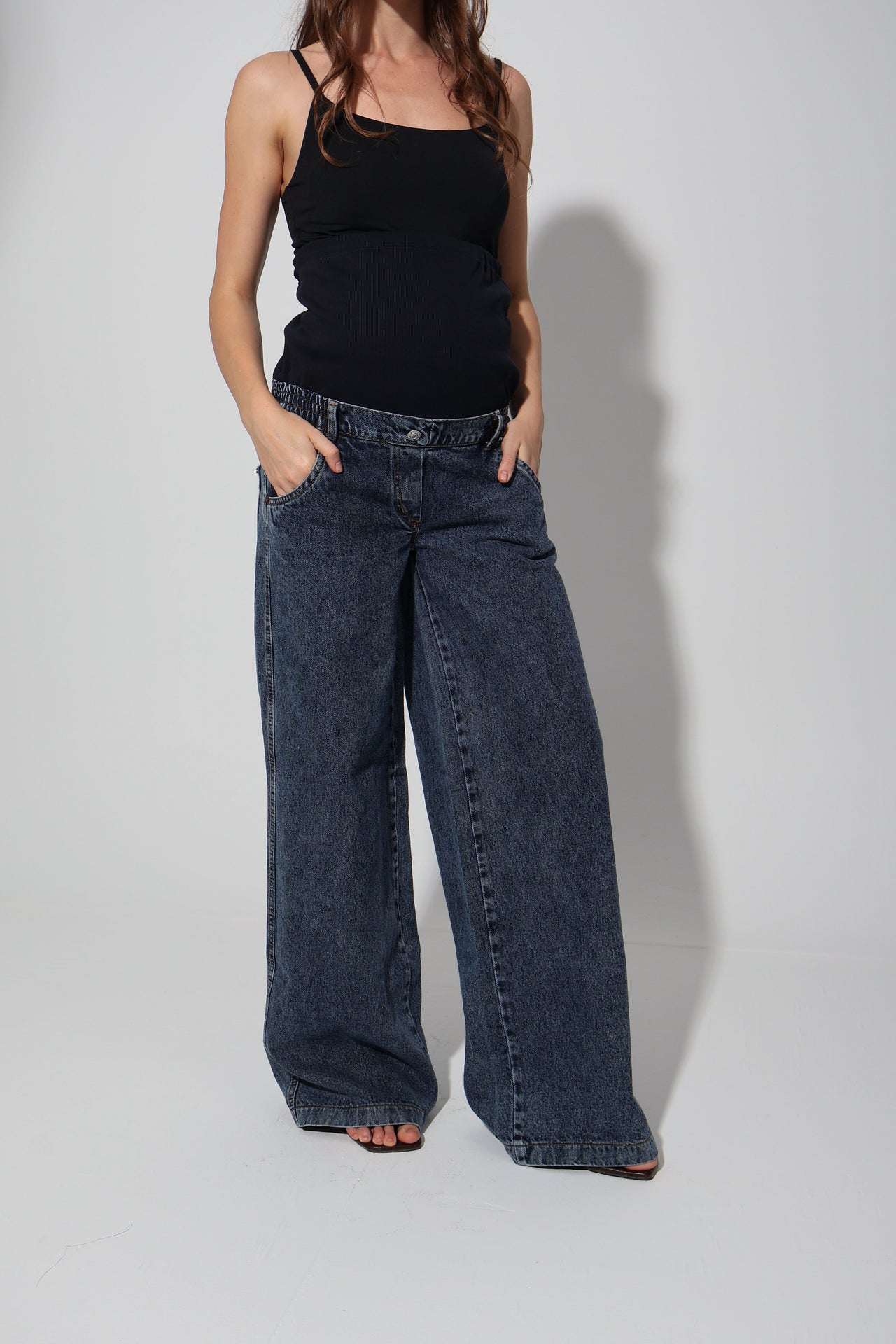 Cotton Vintage-Washed Wide-Leg Maternity Jeans