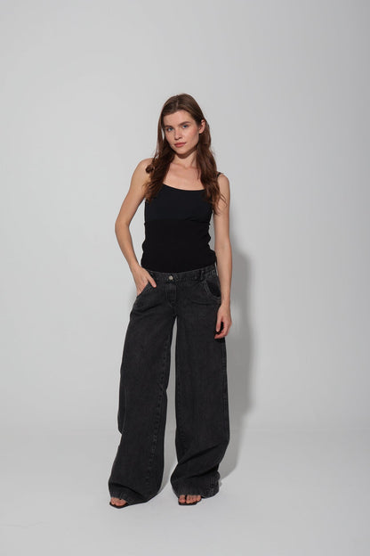 Cotton Vintage-Washed Wide-Leg Maternity Jeans