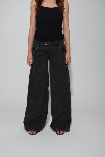 Cotton Vintage-Washed Wide-Leg Maternity Jeans