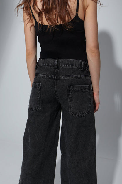 Cotton Vintage-Washed Wide-Leg Maternity Jeans