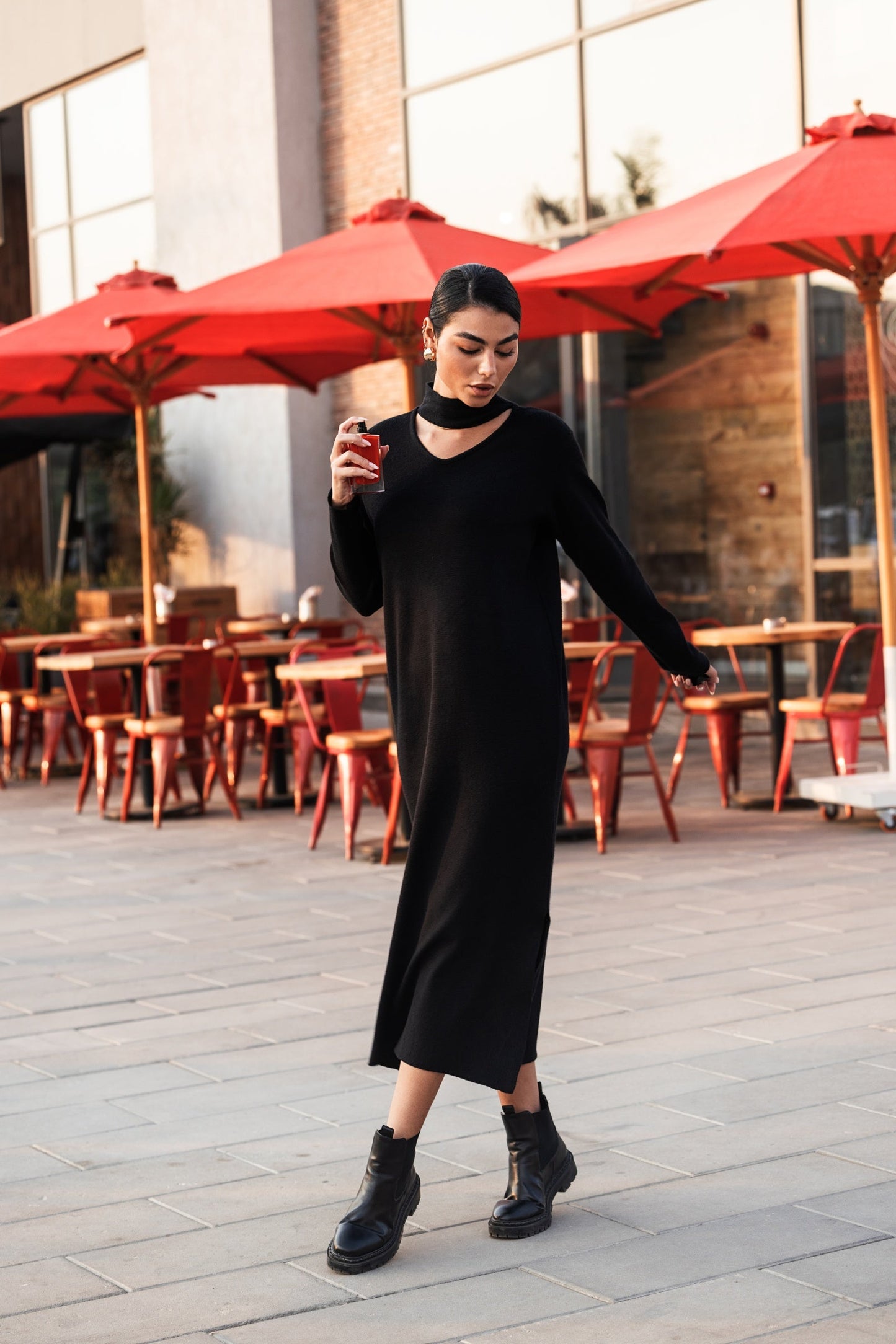 Choker Neck Knitted Dress