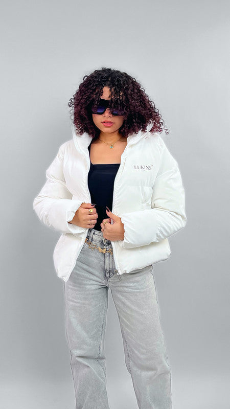 Waterproof Solid Puffer Jacket – White