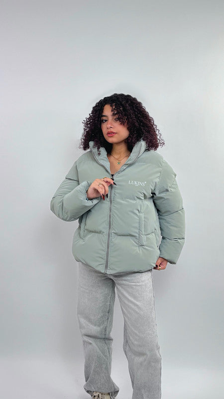 Waterproof Solid Puffer Jacket – Mint Green
