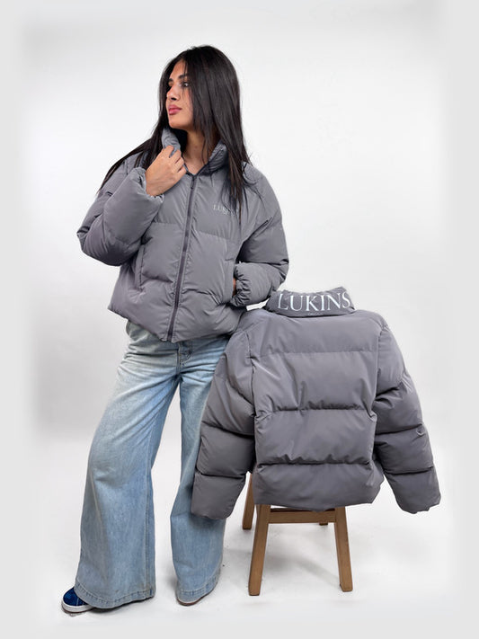 Waterproof Solid Puffer Jacket – Grey