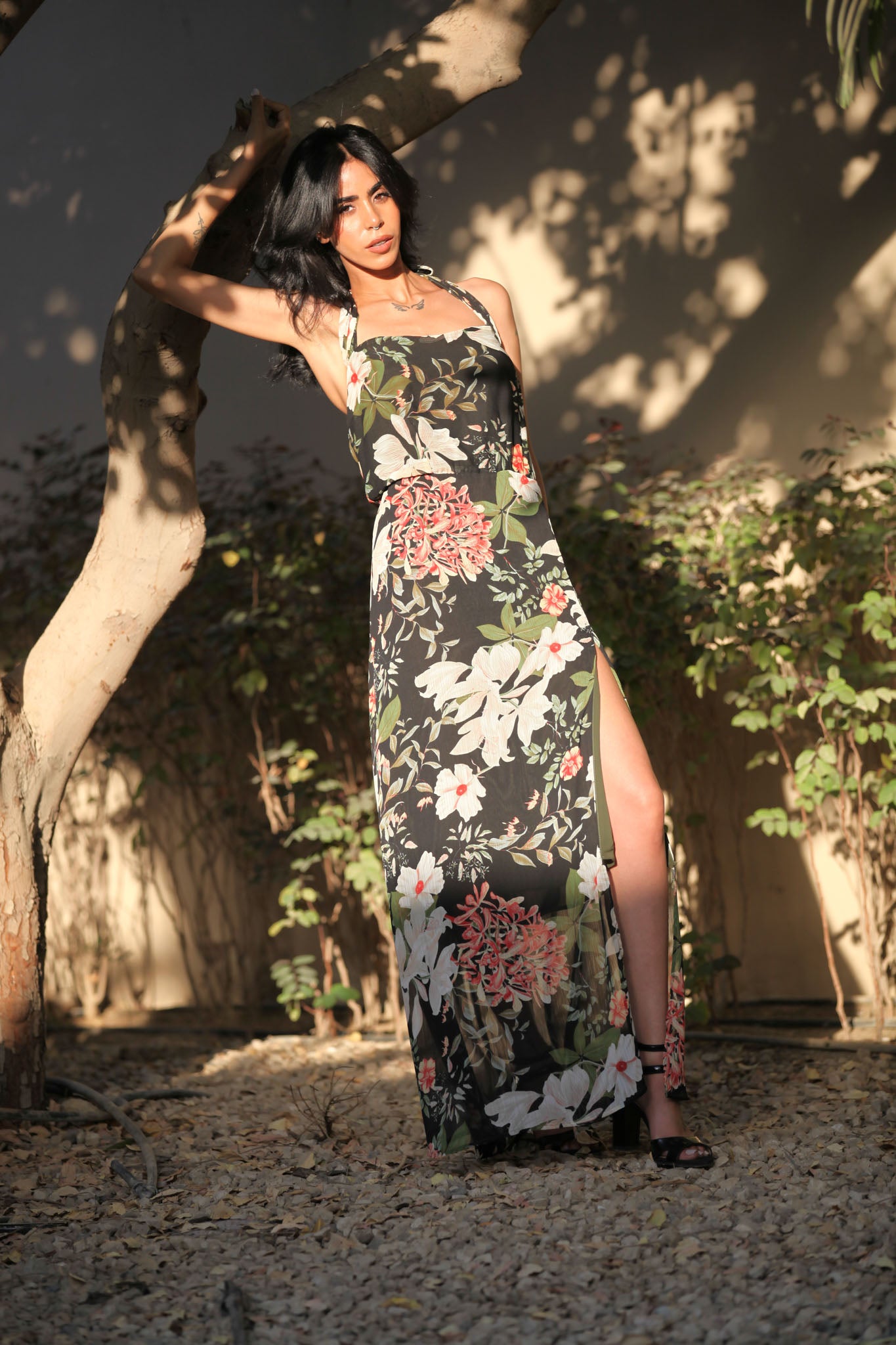 Long floral chiffon dress