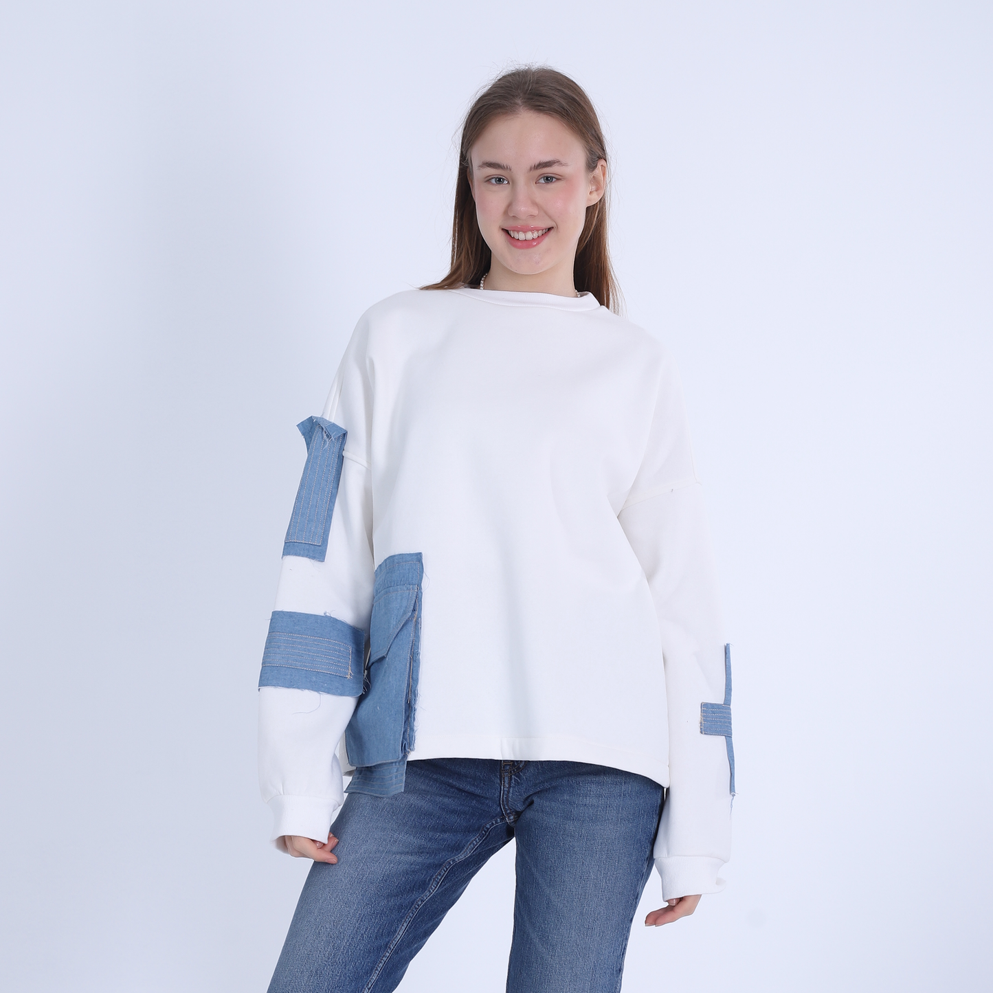 Melton Hoodie with Jeans Pocket-Off White