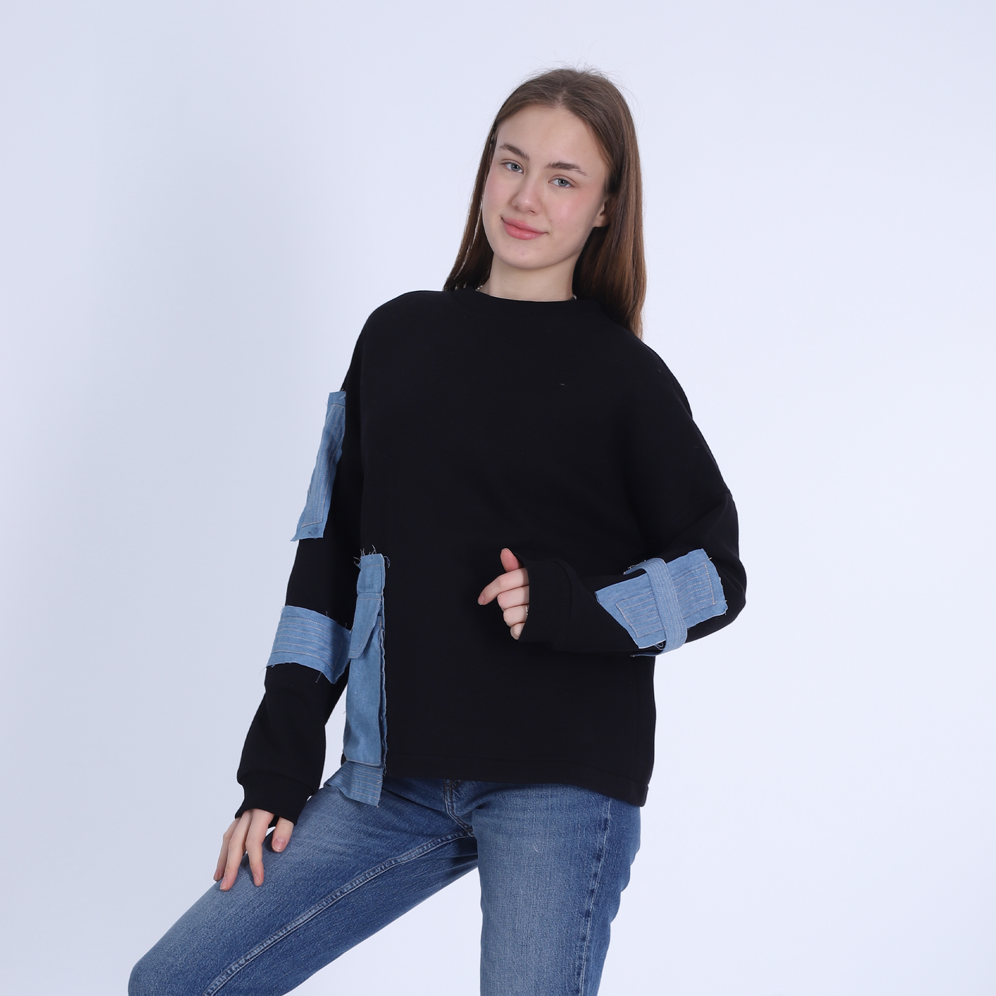 Melton Hoodie with Jeans Pocket-Black