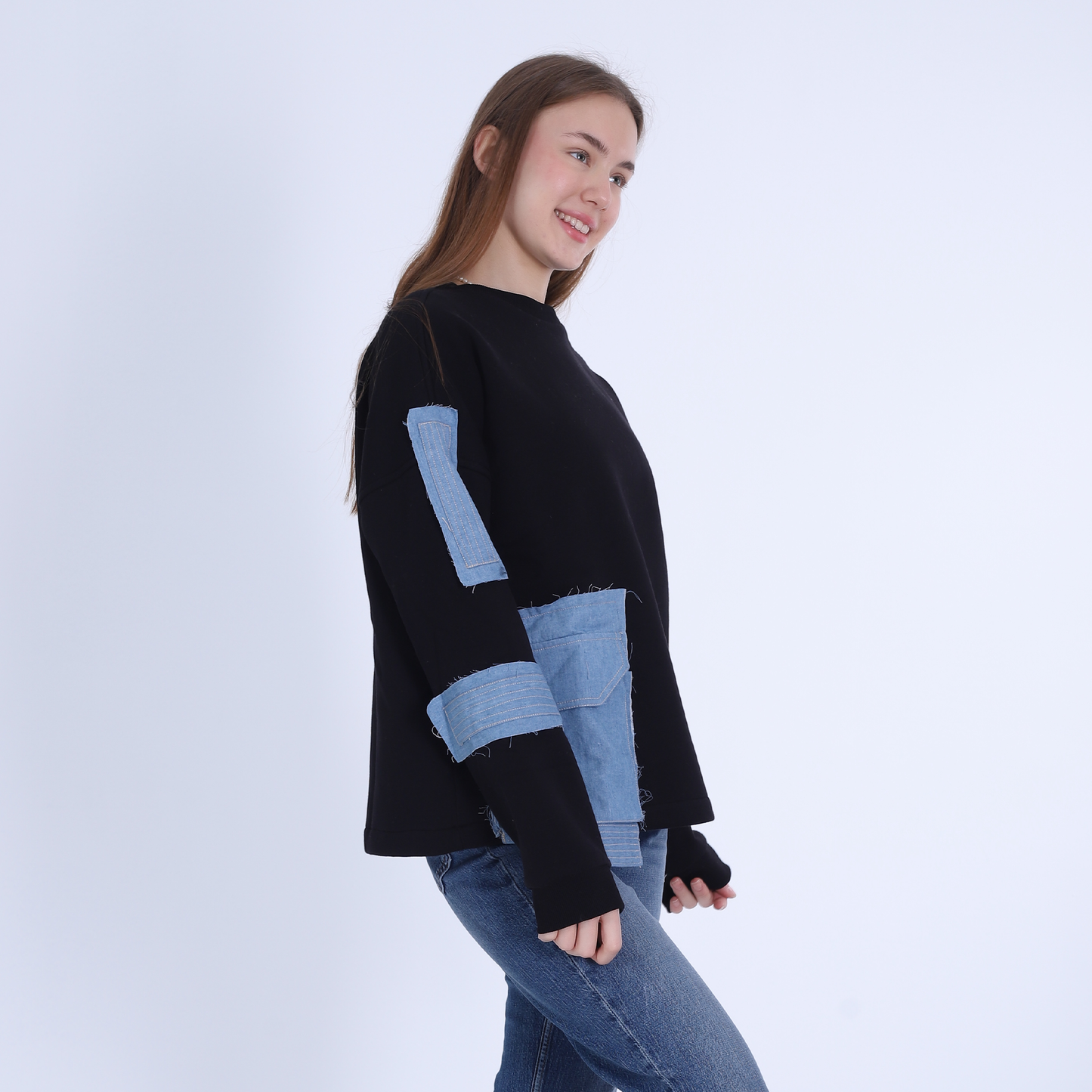 Melton Hoodie with Jeans Pocket-Black