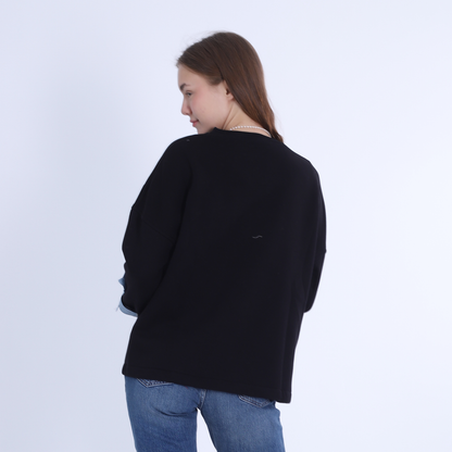 Melton Hoodie with Jeans Pocket-Black