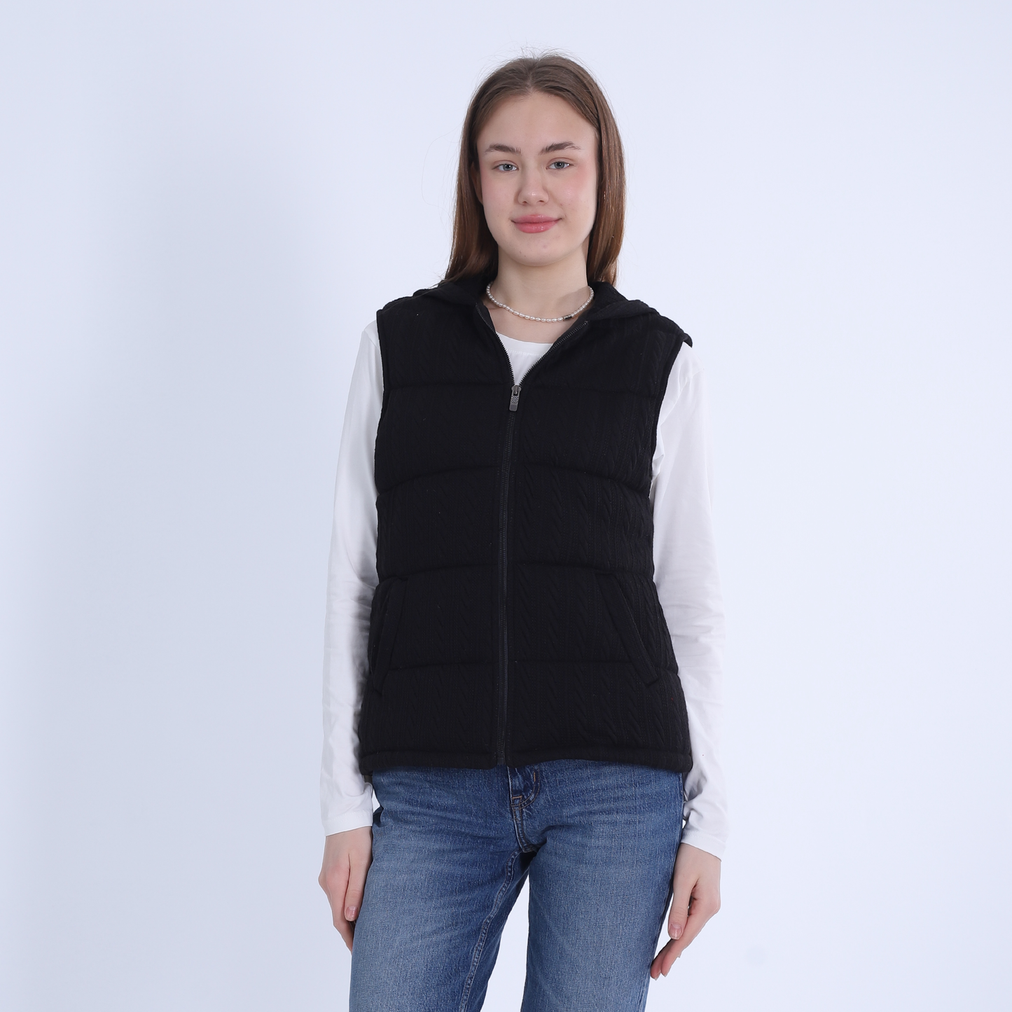 Knitted Vest with zipper-Black