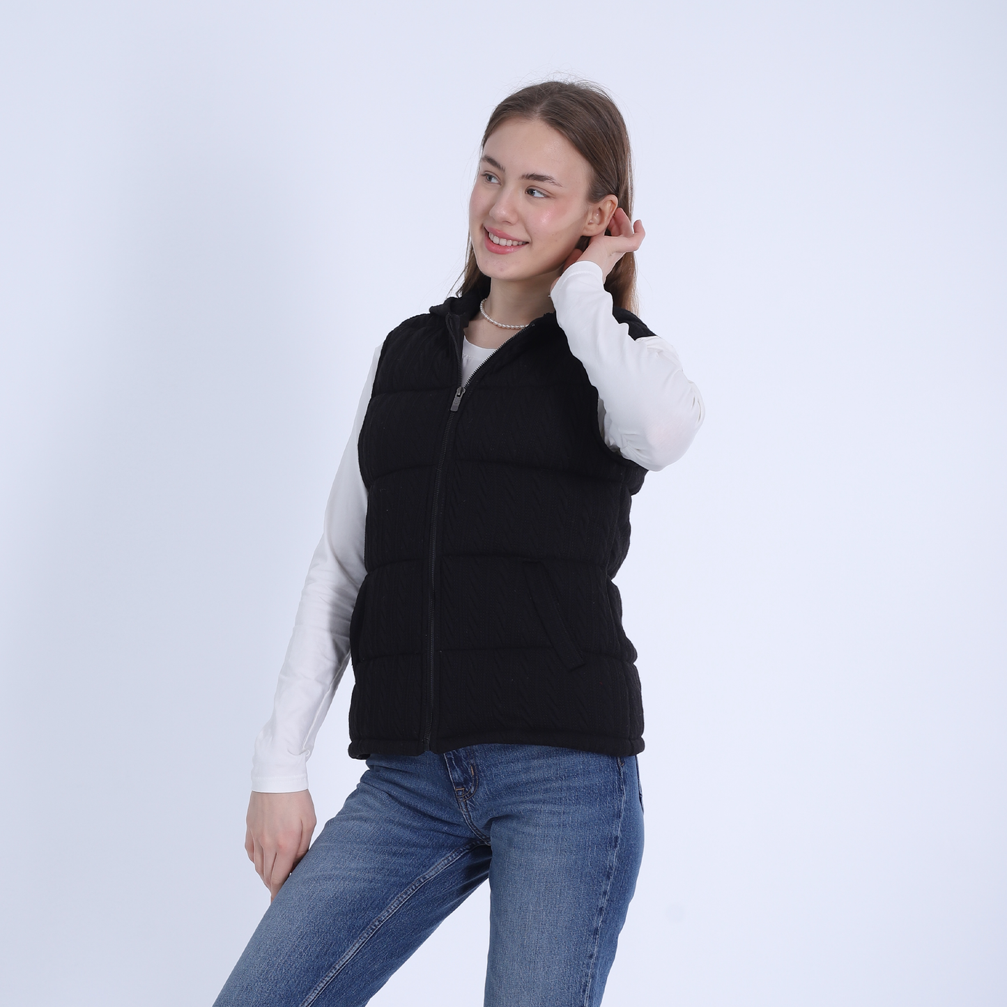 Knitted Vest with zipper-Black