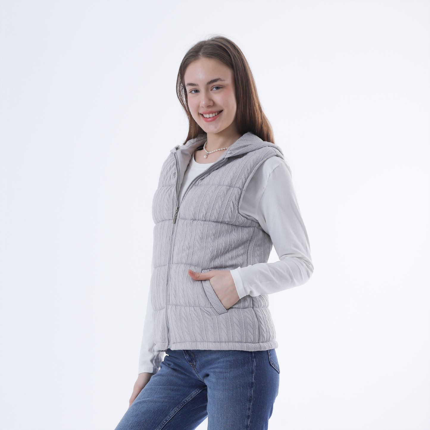 Knitted Vest with zipper-Grey