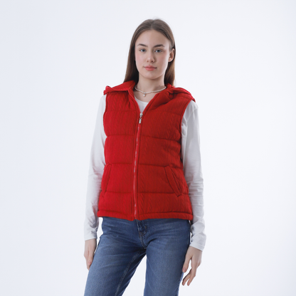 Knitted Vest with zipper-Red