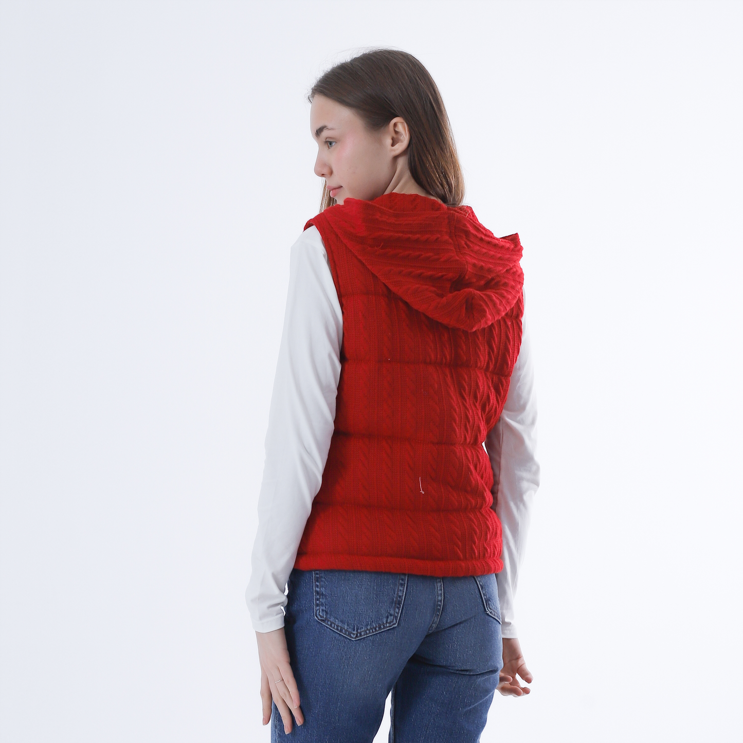 Knitted Vest with zipper-Red