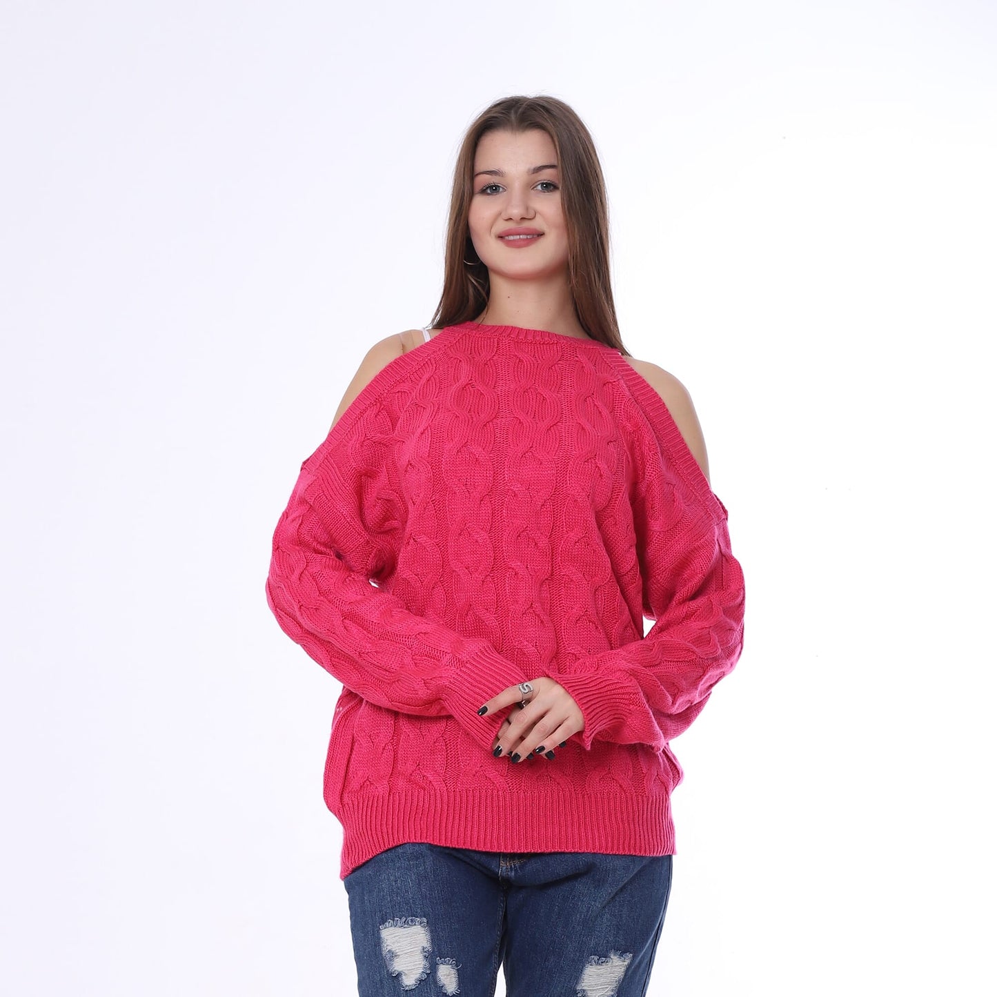 Knitted Pullover Open Shoulder