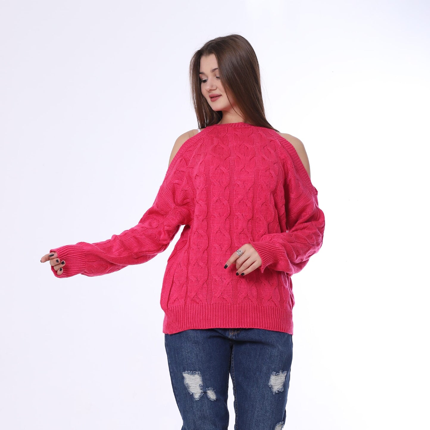 Knitted Pullover Open Shoulder