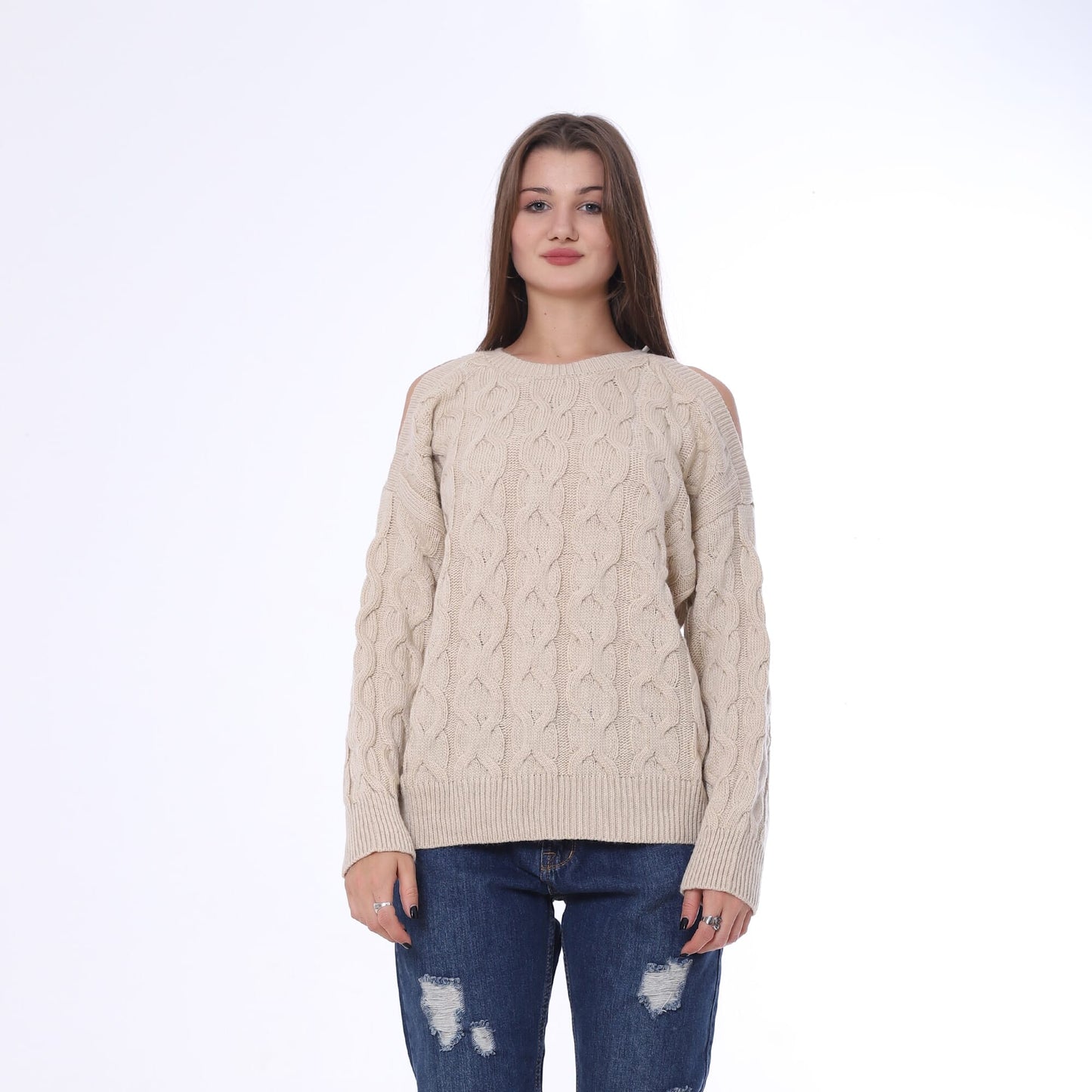 Knitted Pullover Open Shoulder