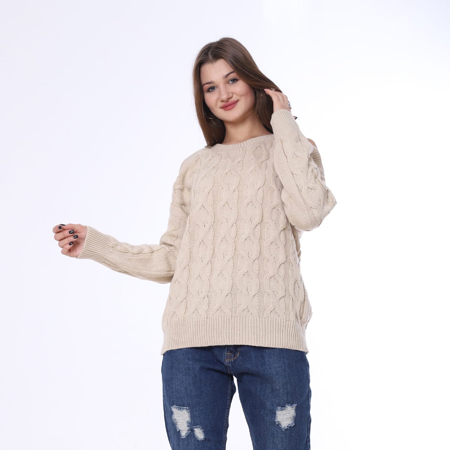 Knitted Pullover Open Shoulder