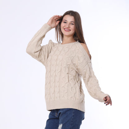 Knitted Pullover Open Shoulder