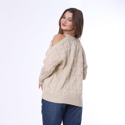 Knitted Pullover Open Shoulder