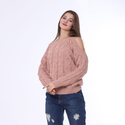 Knitted Pullover Open Shoulder