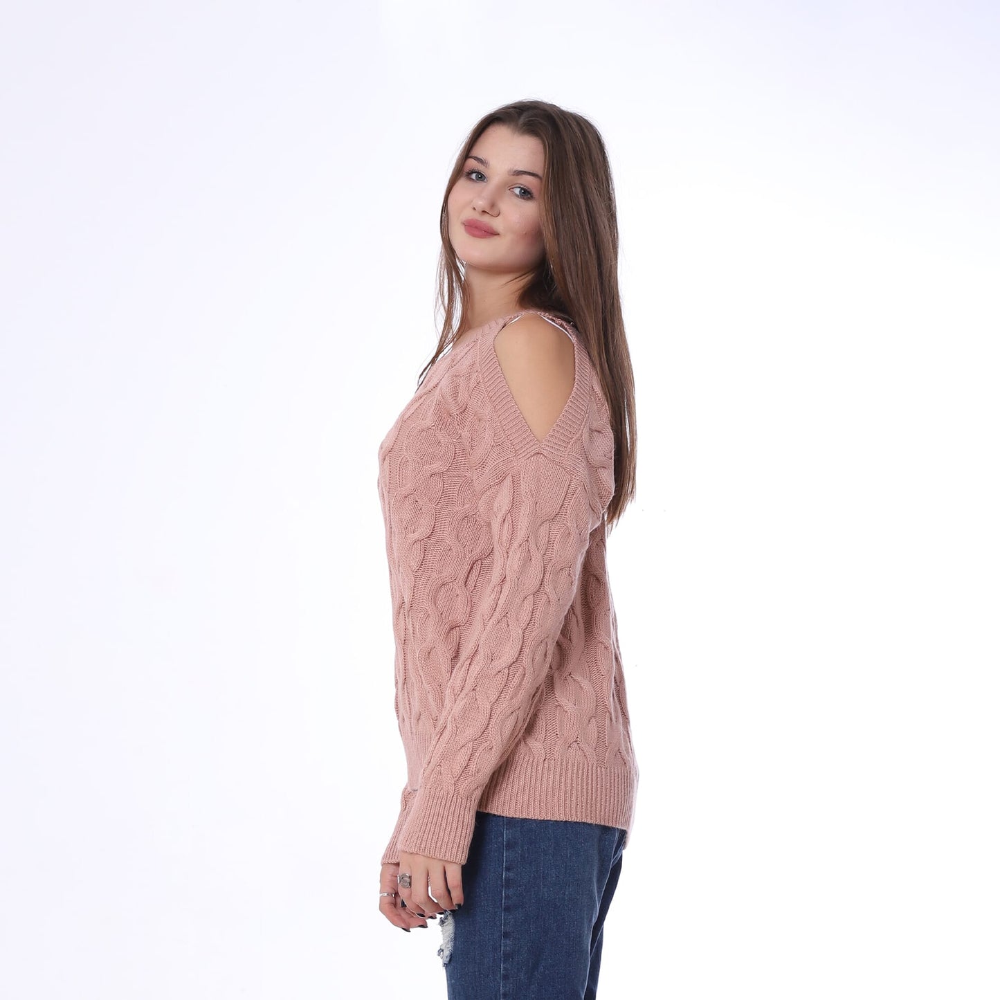 Knitted Pullover Open Shoulder