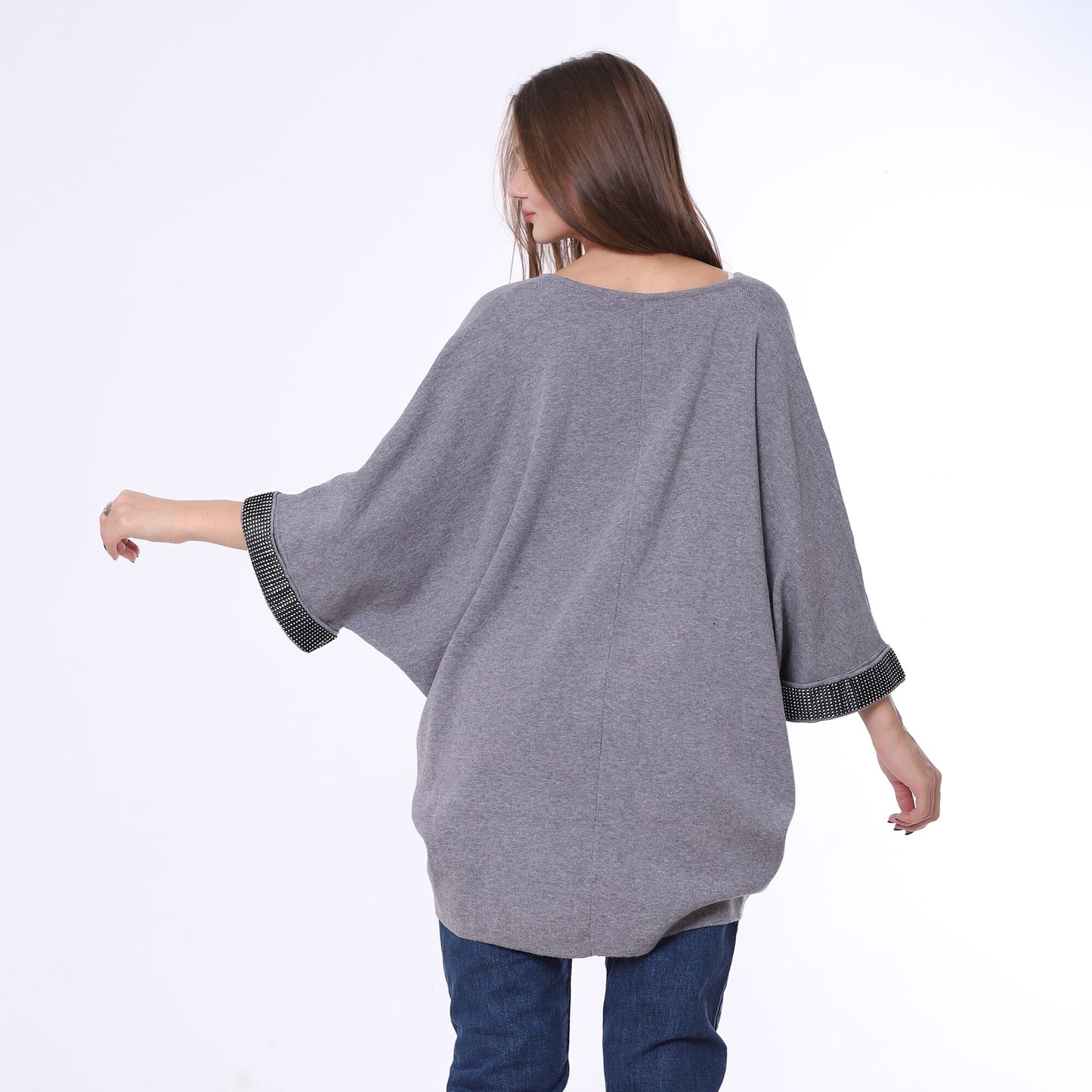 Knitted Poncho With Strass On Sleeves