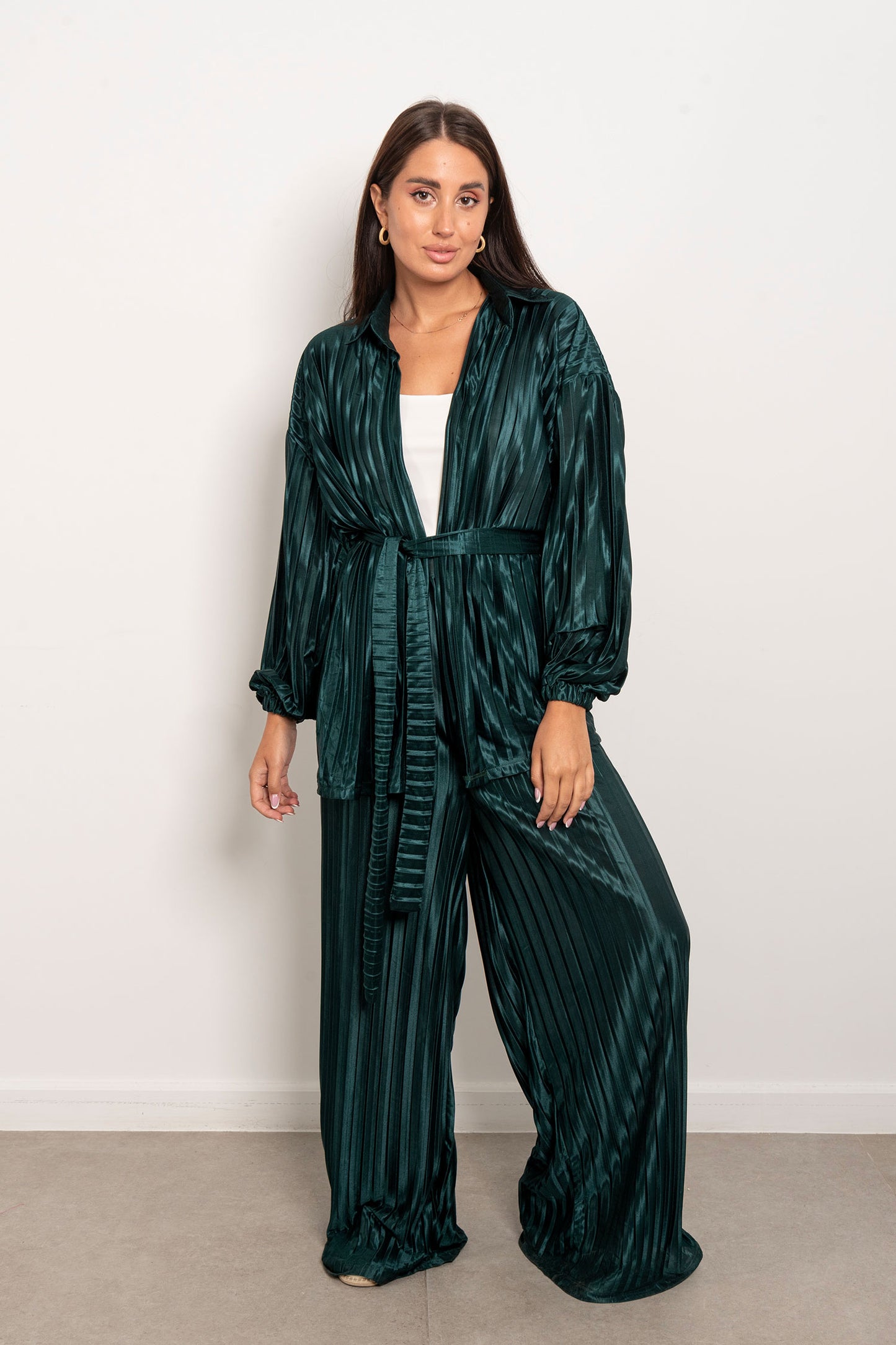 Plisse Two-Piece Set - Dark Green