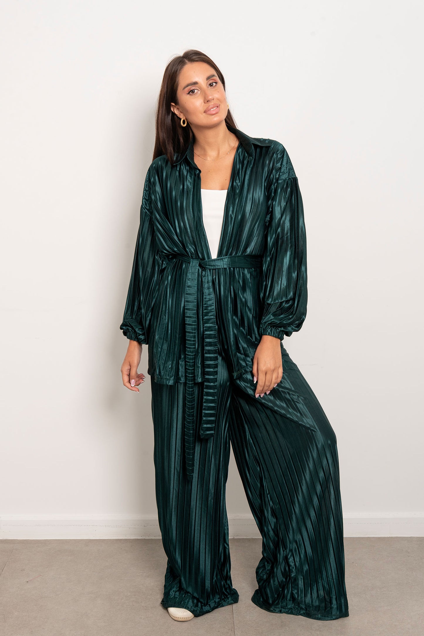 Plisse Two-Piece Set - Dark Green