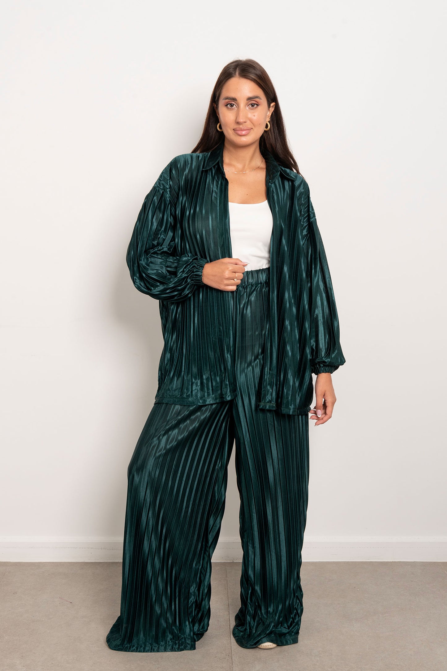 Plisse Two-Piece Set - Dark Green