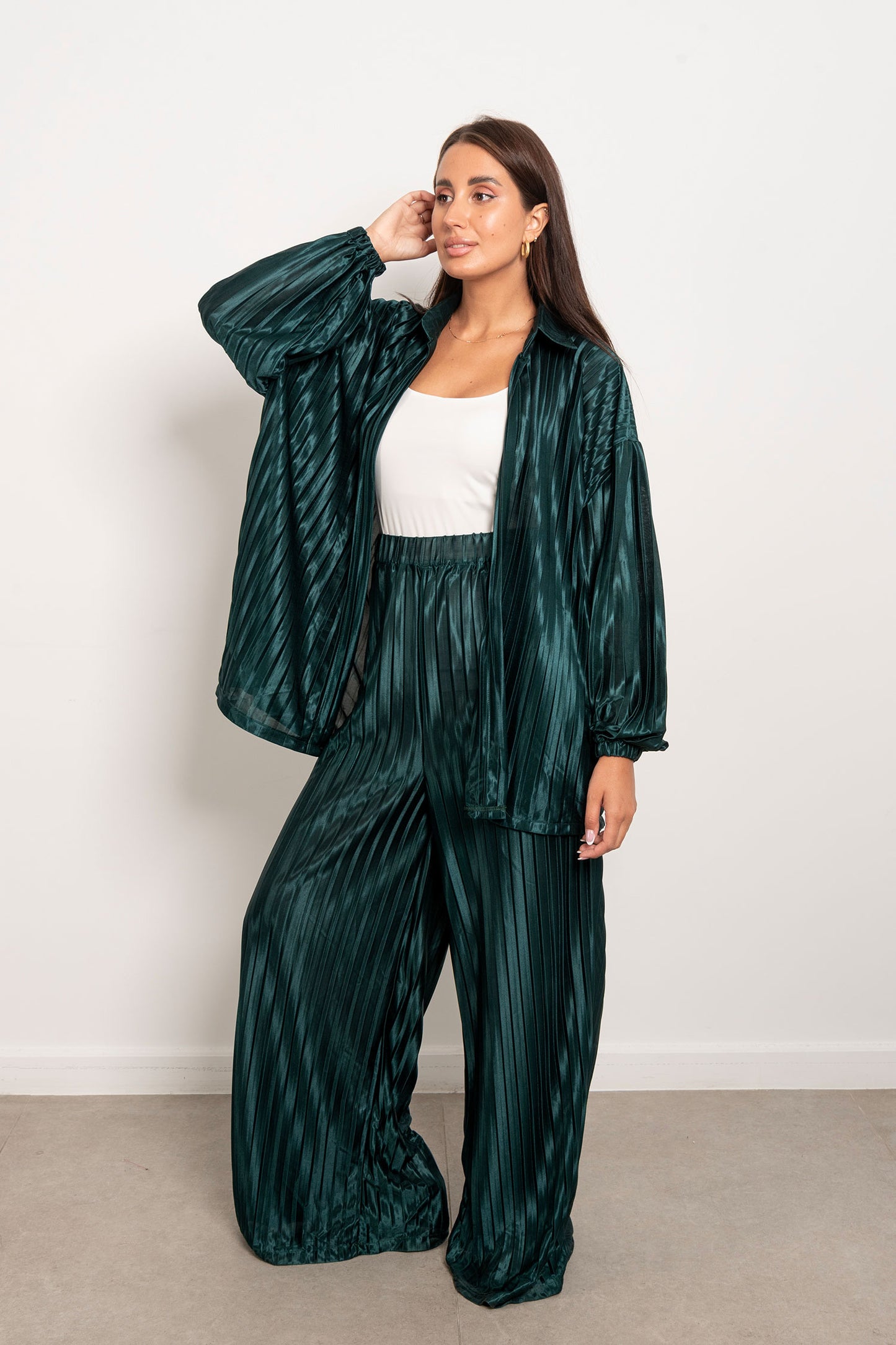 Plisse Two-Piece Set - Dark Green