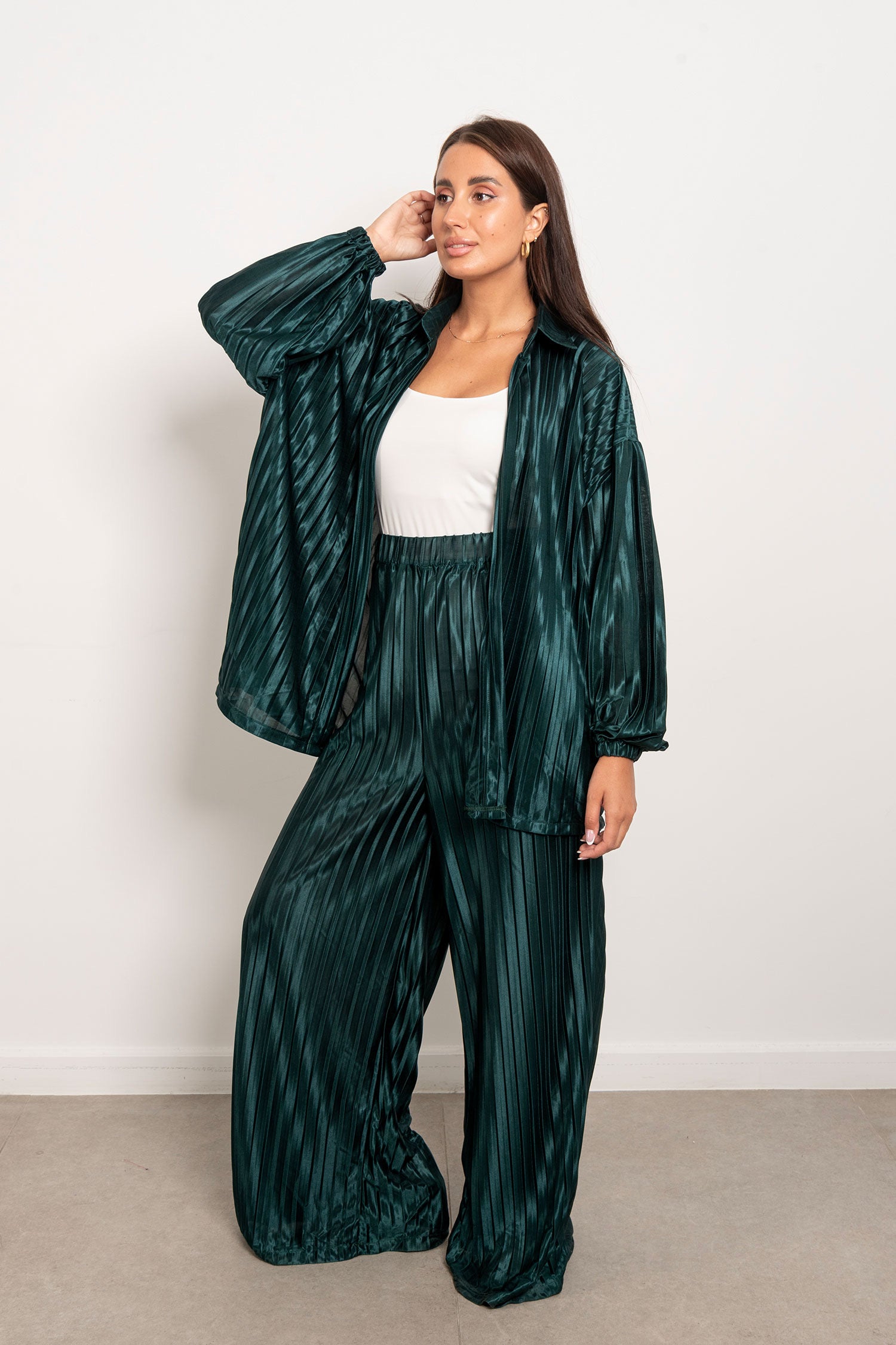 Plisse Two-Piece Set - Dark Green