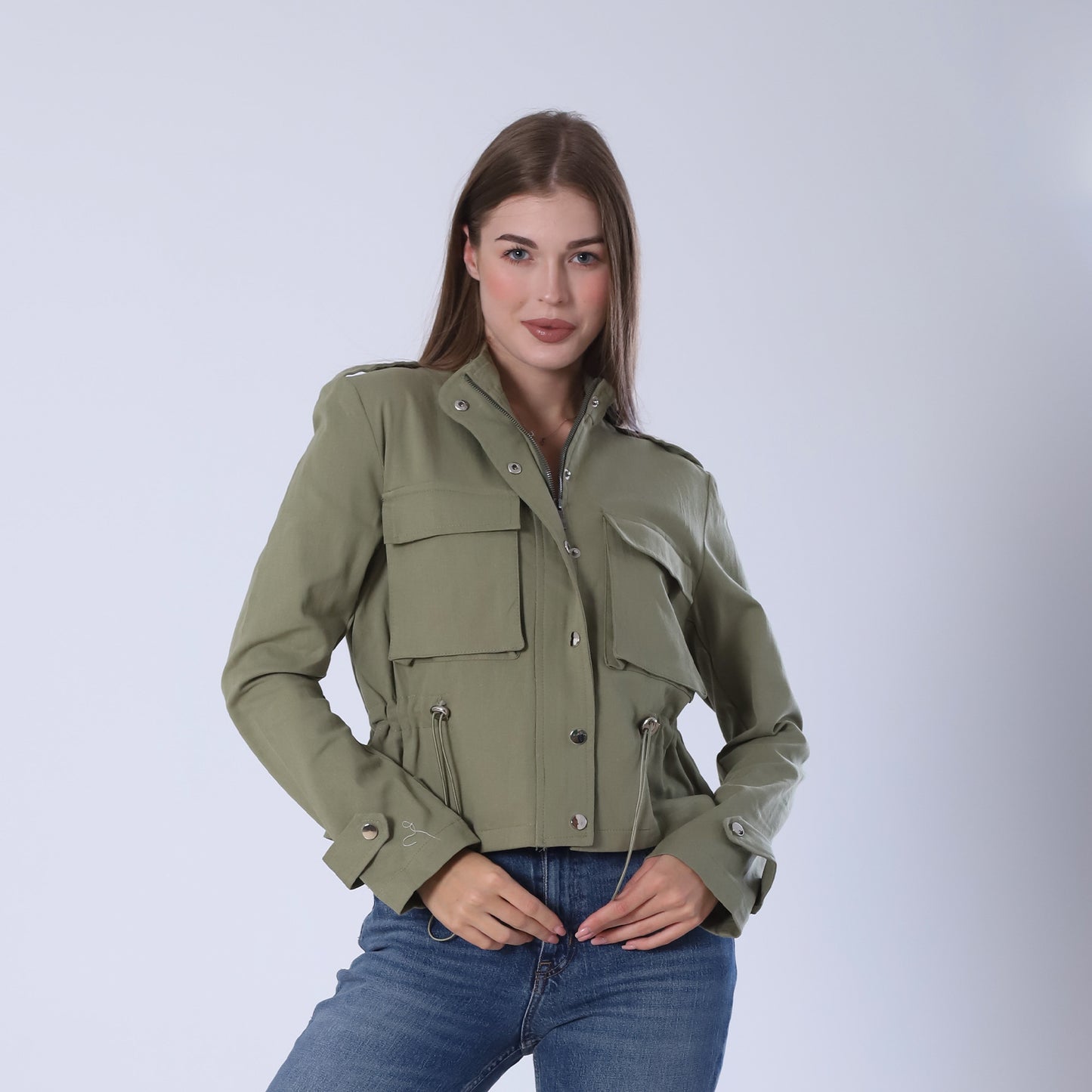 Cotton Utility Pocket Jacket – Khaki Olive