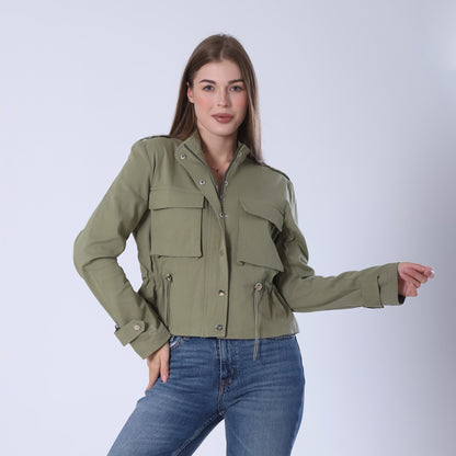 Cotton Utility Pocket Jacket – Khaki Olive