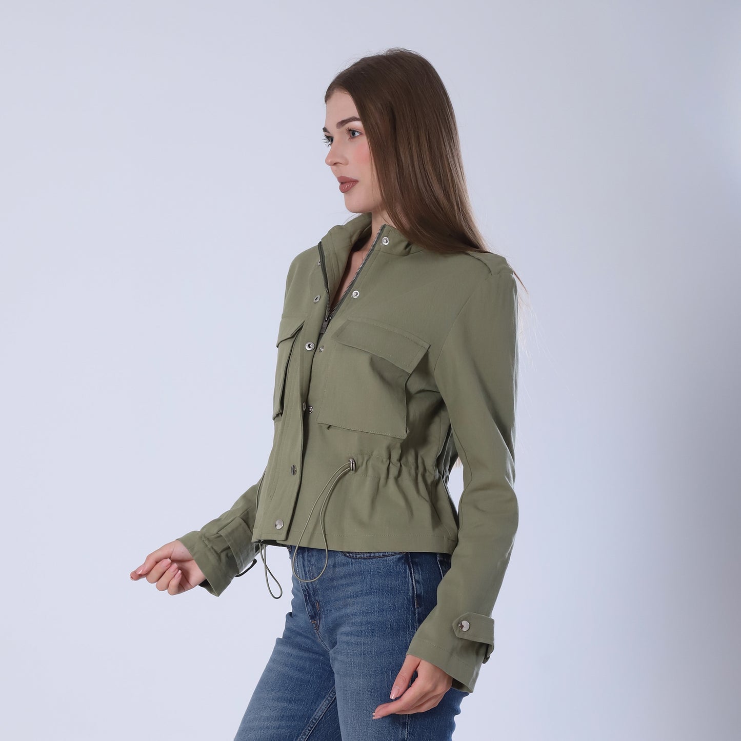 Cotton Utility Pocket Jacket – Khaki Olive
