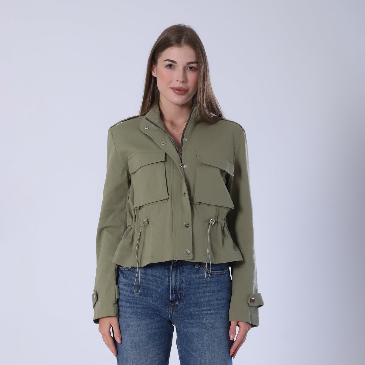 Cotton Utility Pocket Jacket – Khaki Olive