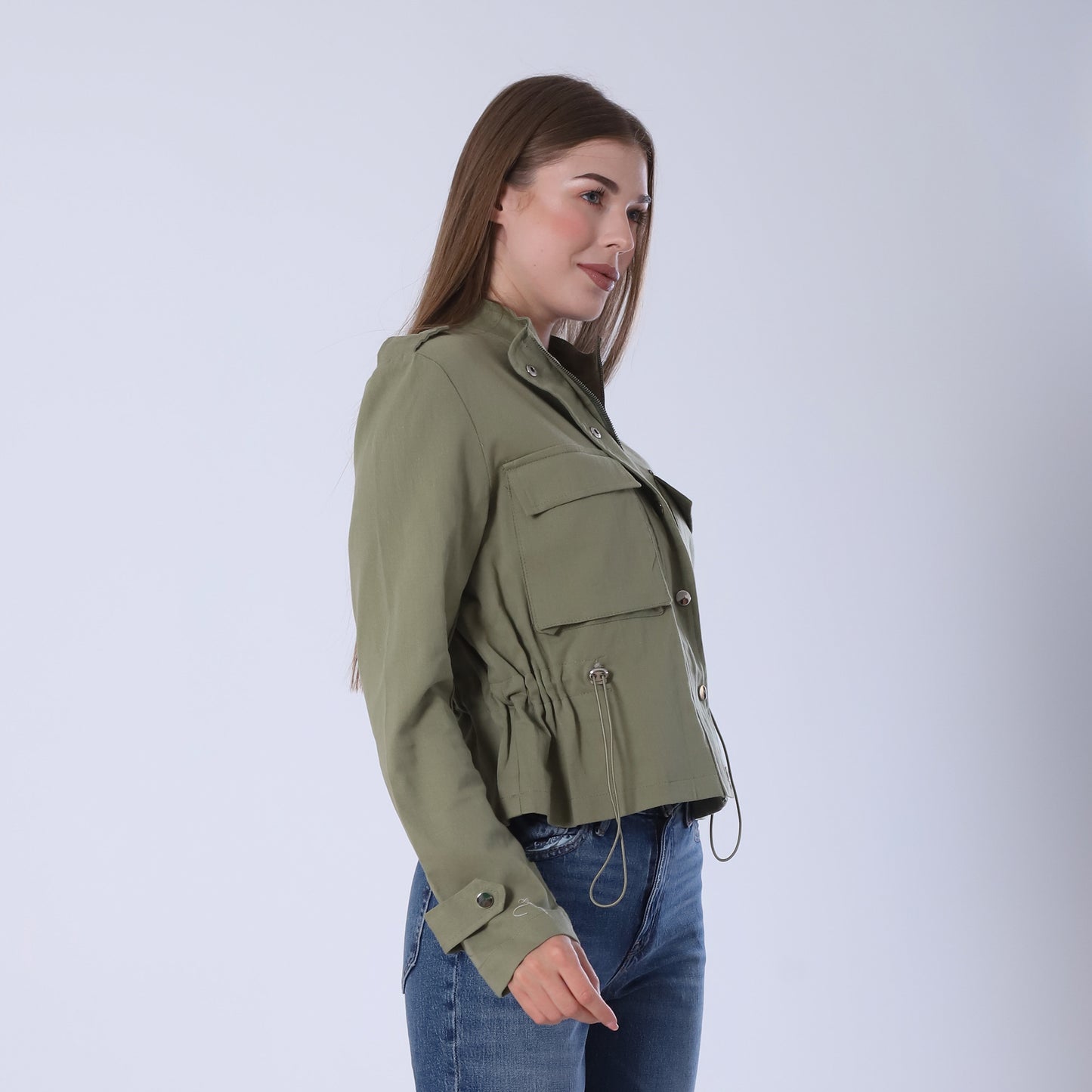 Cotton Utility Pocket Jacket – Khaki Olive