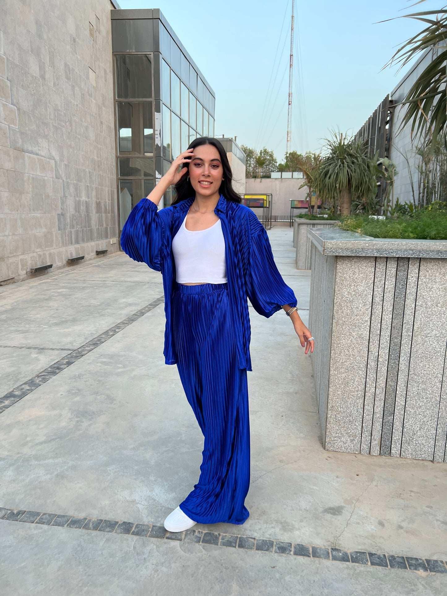 Plisse Two-Piece Set - Blue