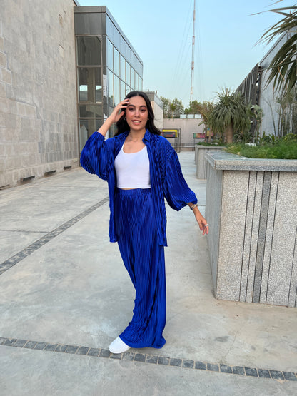Plisse Two-Piece Set - Blue