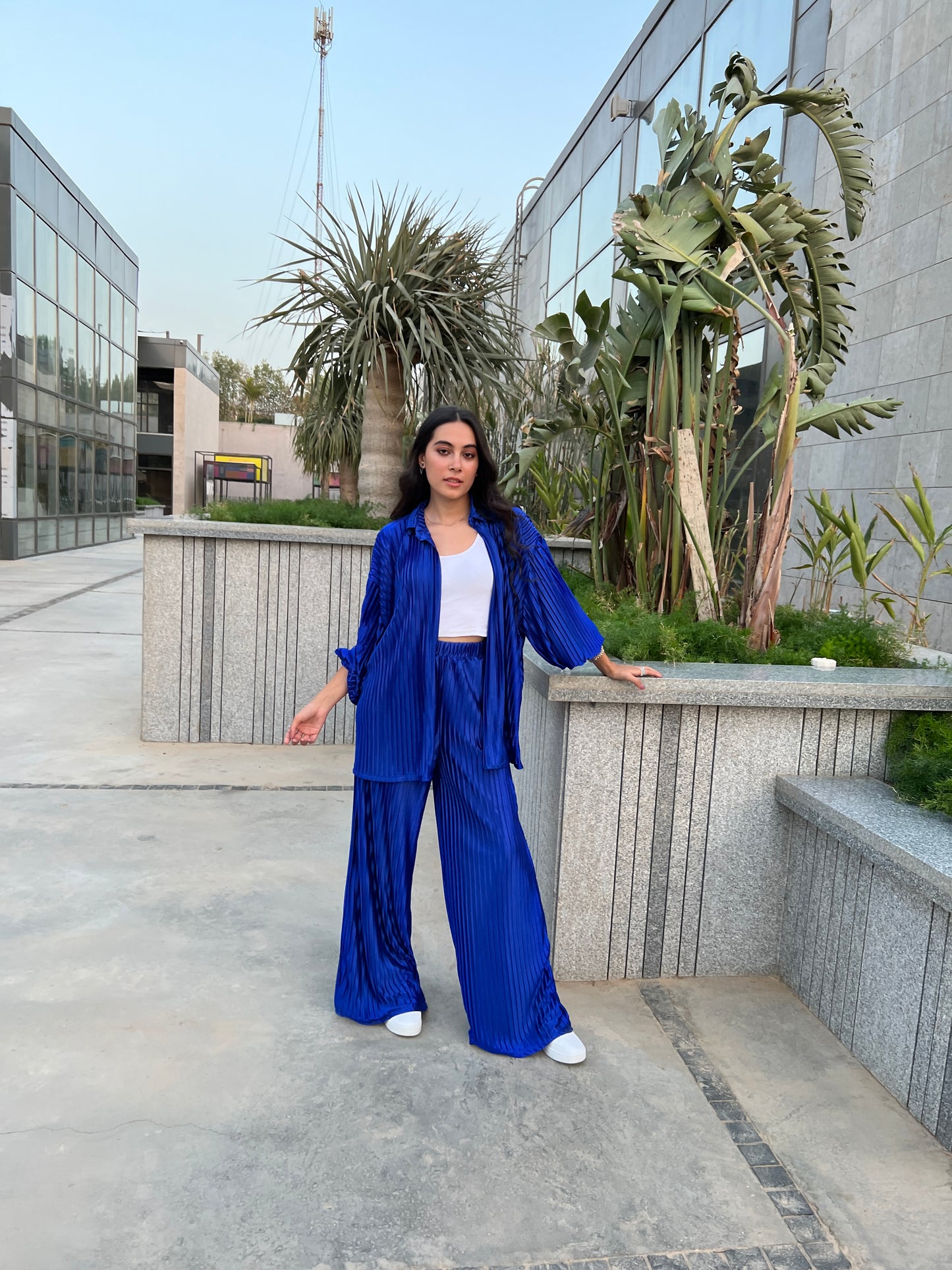 Plisse Two-Piece Set - Blue