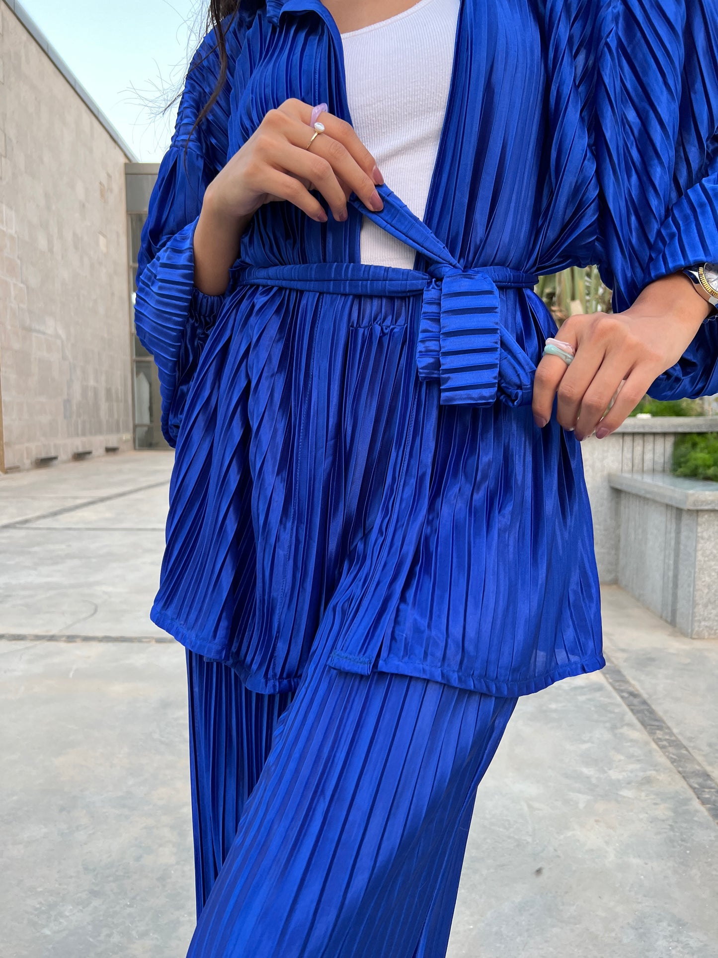 Plisse Two-Piece Set - Blue