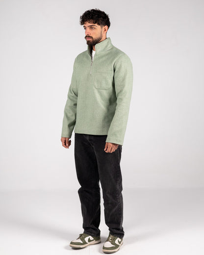 Wool Solid Quarter-Zip Sweatshirt – Sage Green